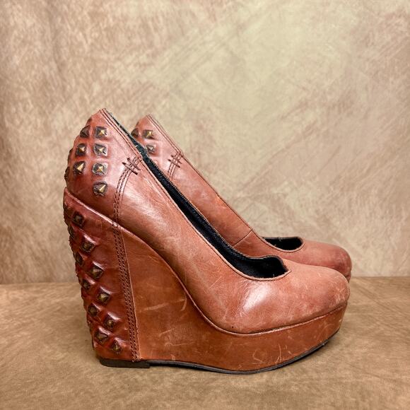 Calvin Jeans Hillary High Heel Platform Wedge Studded Heels Dusty Maroon McBling - Picture 11 of 11